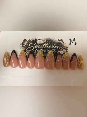 Gold Foil & Deep Brown French Tip Press-On Nails